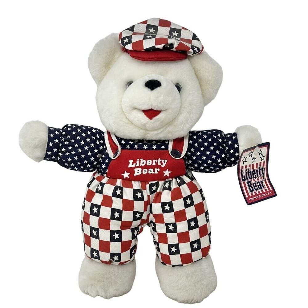 Dan Dee Liberty Bear Plush 1998 Patriotic USA Checkered Stars Stuffed Animal